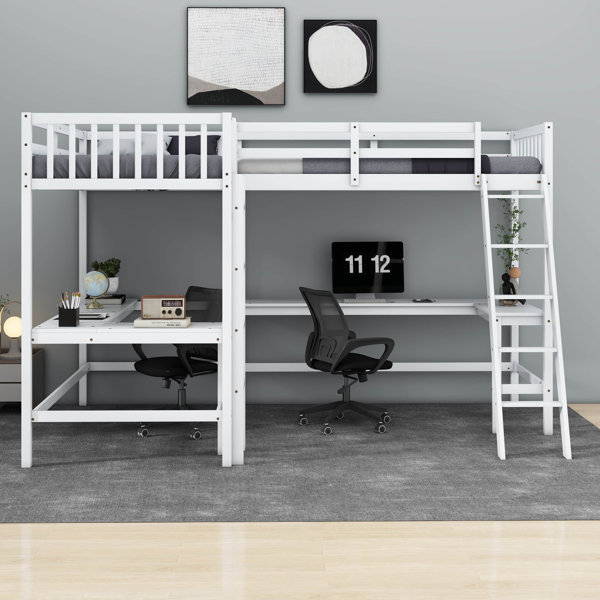 Harriet Bee Jarques Wood Twin Size LShaped Loft Bed with 2 Builtin L